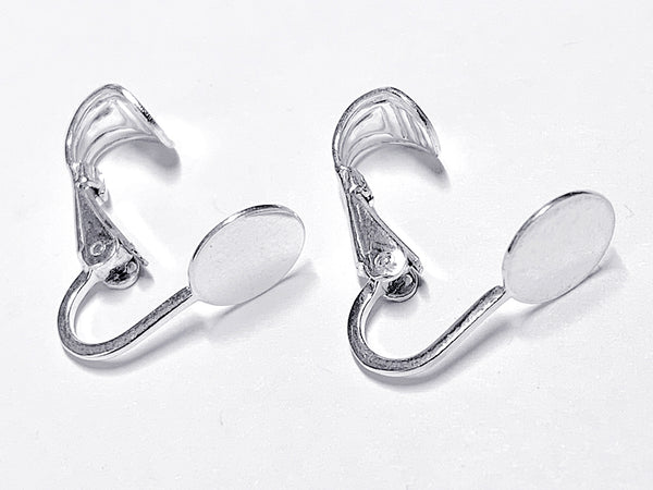 1 Pair Sterling Silver Clip On Earrings, 16.7mm tall, .925 Sterling Silver Clip on Earring Pad Flat, Silver Ear Clips, Pack of 2 - SF985-8 - BeadPrism