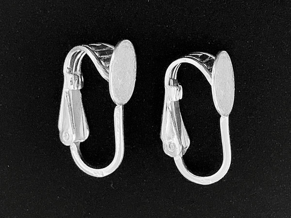 1 Pair Sterling Silver Clip On Earrings, 16.7mm tall, .925 Sterling Silver Clip on Earring Pad Flat, Silver Ear Clips, Pack of 2 - SF985-8 - BeadPrism