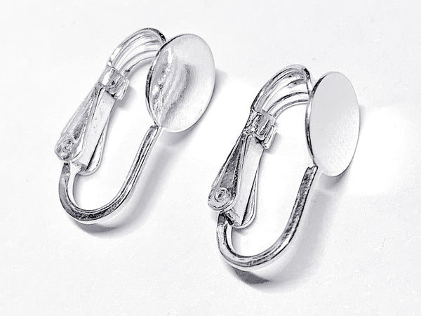 1 Pair Sterling Silver Clip On Earrings, 16.7mm tall, .925 Sterling Silver Clip on Earring Pad Flat, Silver Ear Clips, Pack of 2 - SF985-8 - BeadPrism