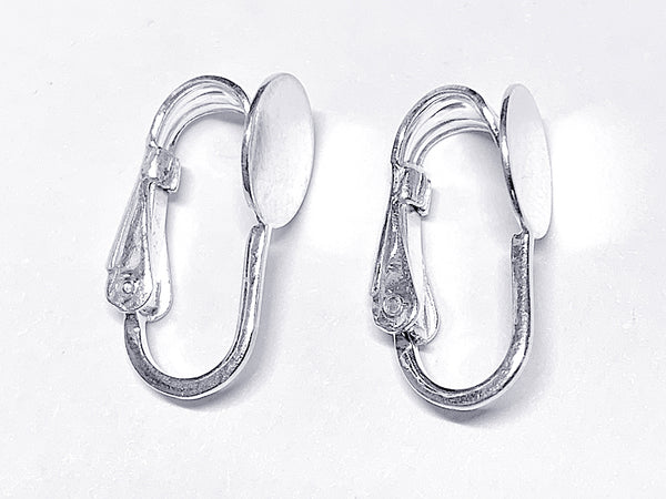 1 Pair Sterling Silver Clip On Earrings, 16.7mm tall, .925 Sterling Silver Clip on Earring Pad Flat, Silver Ear Clips, Pack of 2 - SF985-8 - BeadPrism