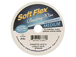 30 Feet - Soft Flex .019 inch MEDIUM 49 Strand Wire  Clear (Satin Silver) - BeadPrism