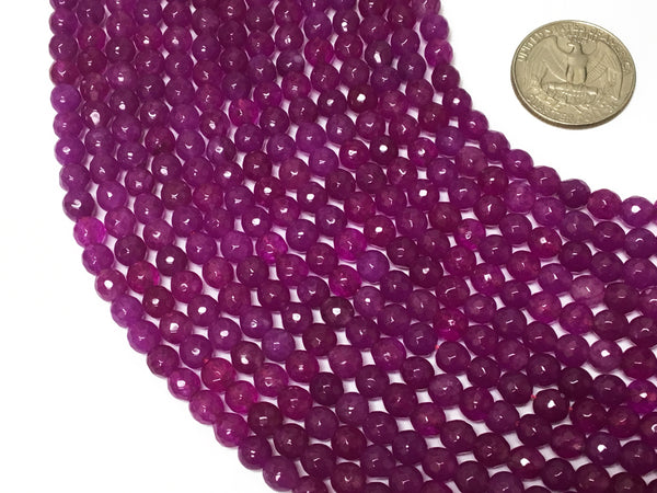 Fuchsia Jade Round Faceted 6mm Purple Gemstone Round Beads Bodacious Full Strand 15 Inch - SJA200 - BeadPrism