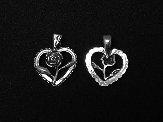 Heart with Rose Charm 18mm, Sterling Silver Charms, Love Charms, Heart with Rose charms - SP110 - BeadPrism