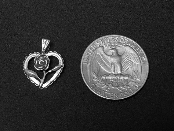 Heart with Rose Charm 18mm, Sterling Silver Charms, Love Charms, Heart with Rose charms - SP110 - BeadPrism