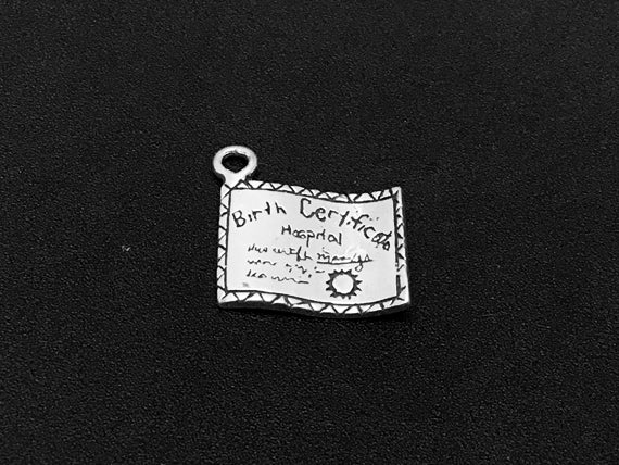Birth Certificate Charm Sterling Silver 15mm, Sterling Silver Charms - SP304 - BeadPrism