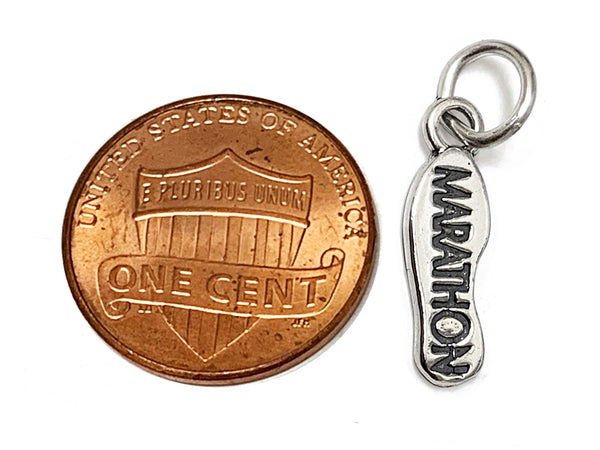 Marathon Print Shoe Charm Sterling Silver 18mm, Marathon Charm, Marathon Runner Shoe charm - SP340 - BeadPrism
