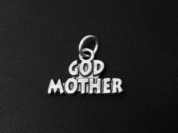Mothers Day Necklace, Sterling Silver God Mother Charm with Rhodium Plated Sterling Silver 0.9mm Stamped 925 Italy Finish Box Chain Necklace
