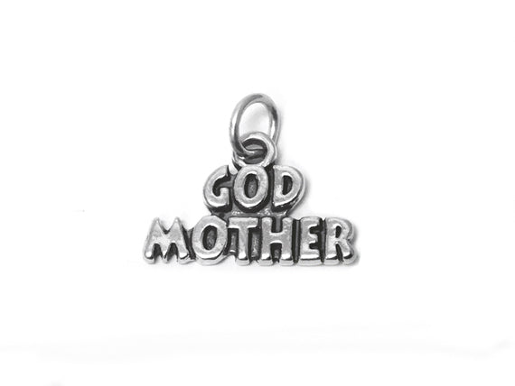 Mothers Day Necklace, Sterling Silver God Mother Charm with Rhodium Plated Sterling Silver 0.9mm Stamped 925 Italy Finish Box Chain Necklace