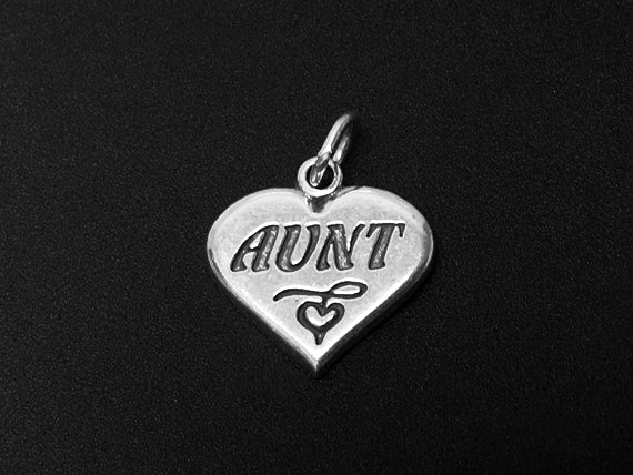 Mothers Day Necklace, Sterling Silver Aunt Charm with Rhodium Plated 925 Sterling Silver 0.9mm Stamped 925 Italy Finished Box Chain Necklace