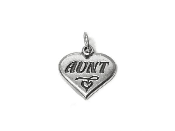 Mothers Day Necklace, Sterling Silver Aunt Charm with Rhodium Plated 925 Sterling Silver 0.9mm Stamped 925 Italy Finished Box Chain Necklace