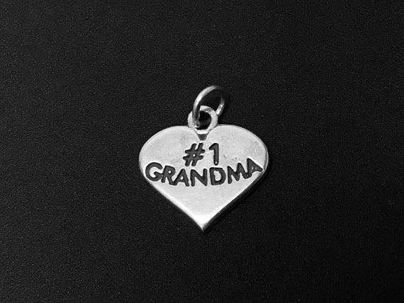 Mothers Day Necklace, Sterling Silver #1 Grandma Charm with Rhodium Plated Sterling Silver 0.9mm Stamped 925 Italy Finish Box Chain Necklace