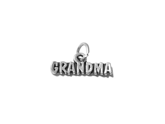 Mothers Day Necklace, Sterling Silver Grandma Charm with Rhodium Plated Sterling Silver 0.9mm Stamped 925 Italy Finished Box Chain Necklace
