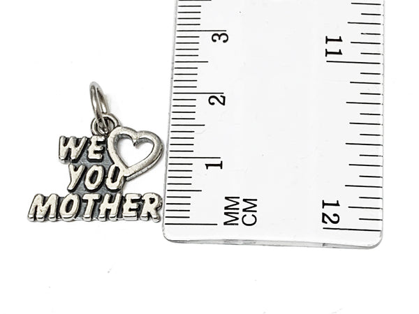 Mothers Day Necklace Sterling Silver We Love You Mother Charm with Rhodium Plated Sterling Silver 0.9mm Stamped 925 Italy Finished Box Chain