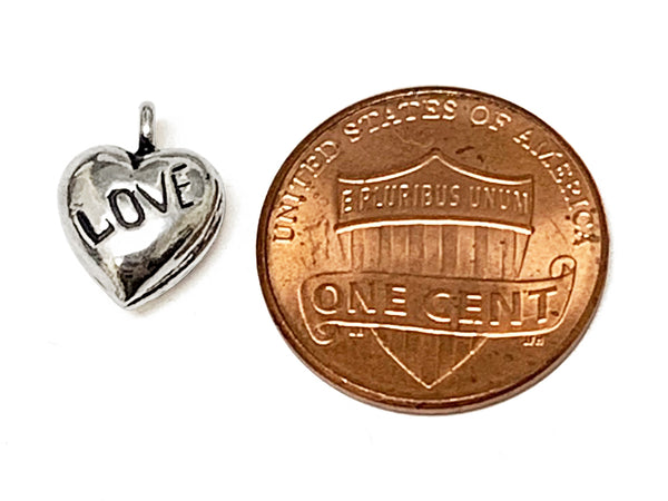 1 Pair Sterling Silver LOVE Puff Heart Earrings 13mm .925 Sterling Silver 3D Heart Love Charms - SP757