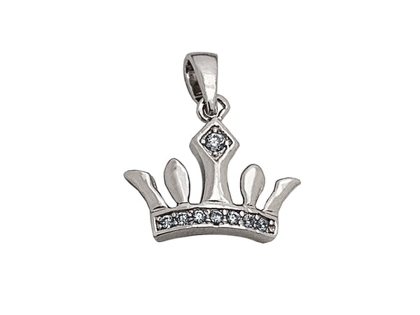 Sterling Silver Princess Crown Charm .925 Sterling Silver Tiara Pendant with Bail - SP766 - BeadPrism