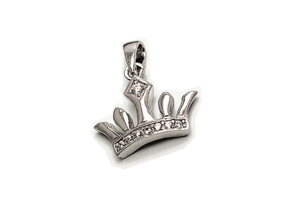 Sterling Silver Princess Crown Charm .925 Sterling Silver Tiara Pendant with Bail - SP766 - BeadPrism