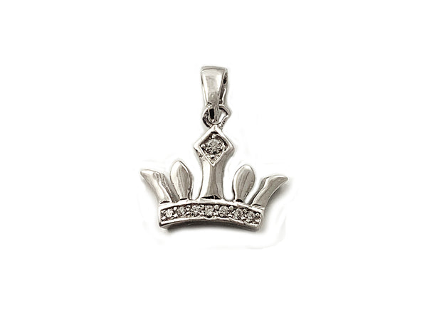 Sterling Silver Princess Crown Charm .925 Sterling Silver Tiara Pendant with Bail - SP766 - BeadPrism