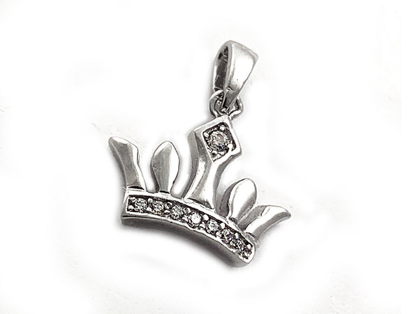 Sterling Silver Princess Crown Charm .925 Sterling Silver Tiara Pendant with Bail - SP766 - BeadPrism