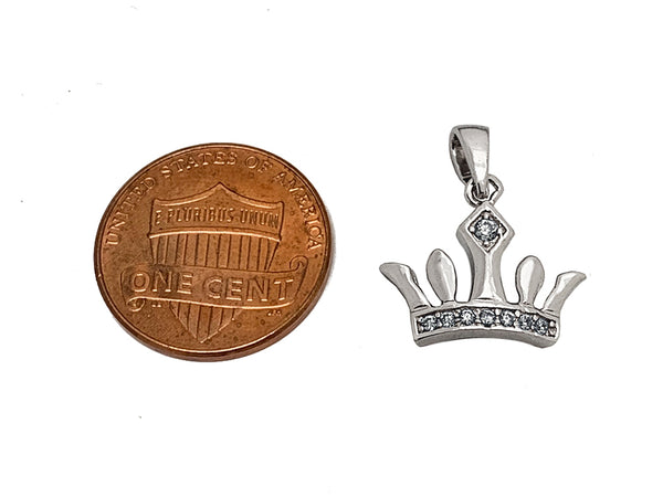 Sterling Silver Princess Crown Charm .925 Sterling Silver Tiara Pendant with Bail - SP766 - BeadPrism