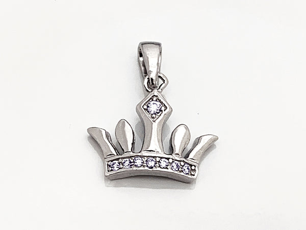 Sterling Silver Princess Crown Charm .925 Sterling Silver Tiara Pendant with Bail - SP766 - BeadPrism