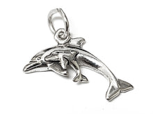Load image into Gallery viewer, Dolphin Family Charm Sterling Silver 13mm, Dolphins Charms, Animal charms, Ocean Charms, Dolphin charms - SP818