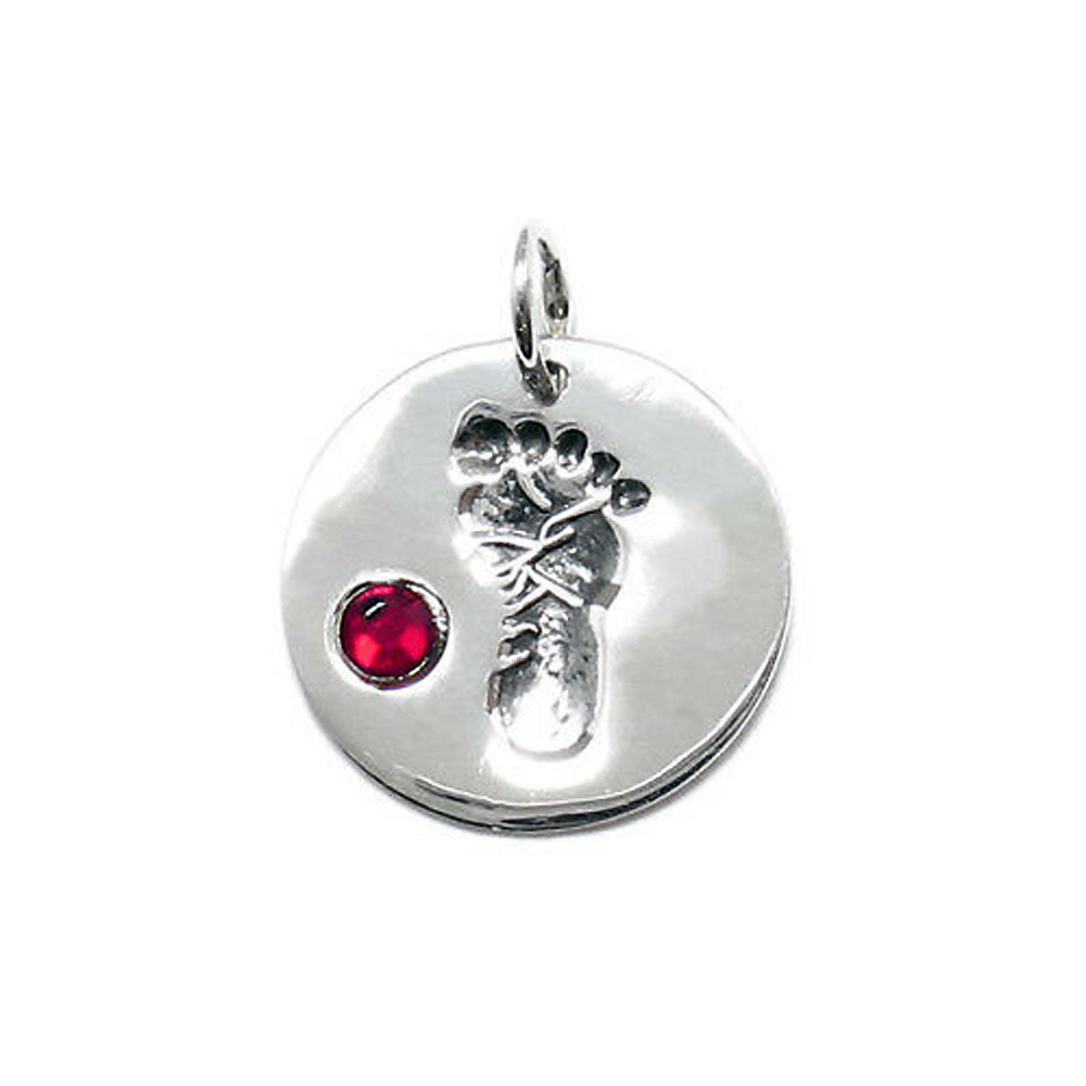 Baby Feet Footprint Swarovski Birthstone Charms Sterling Silver 14mm Crystal Engravable Choose Month - BeadPrism