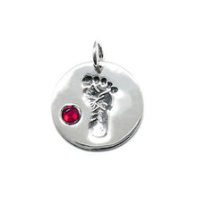 Load image into Gallery viewer, Baby Feet Footprint Swarovski Birthstone Charms Sterling Silver 14mm Crystal Engravable Choose Month - BeadPrism