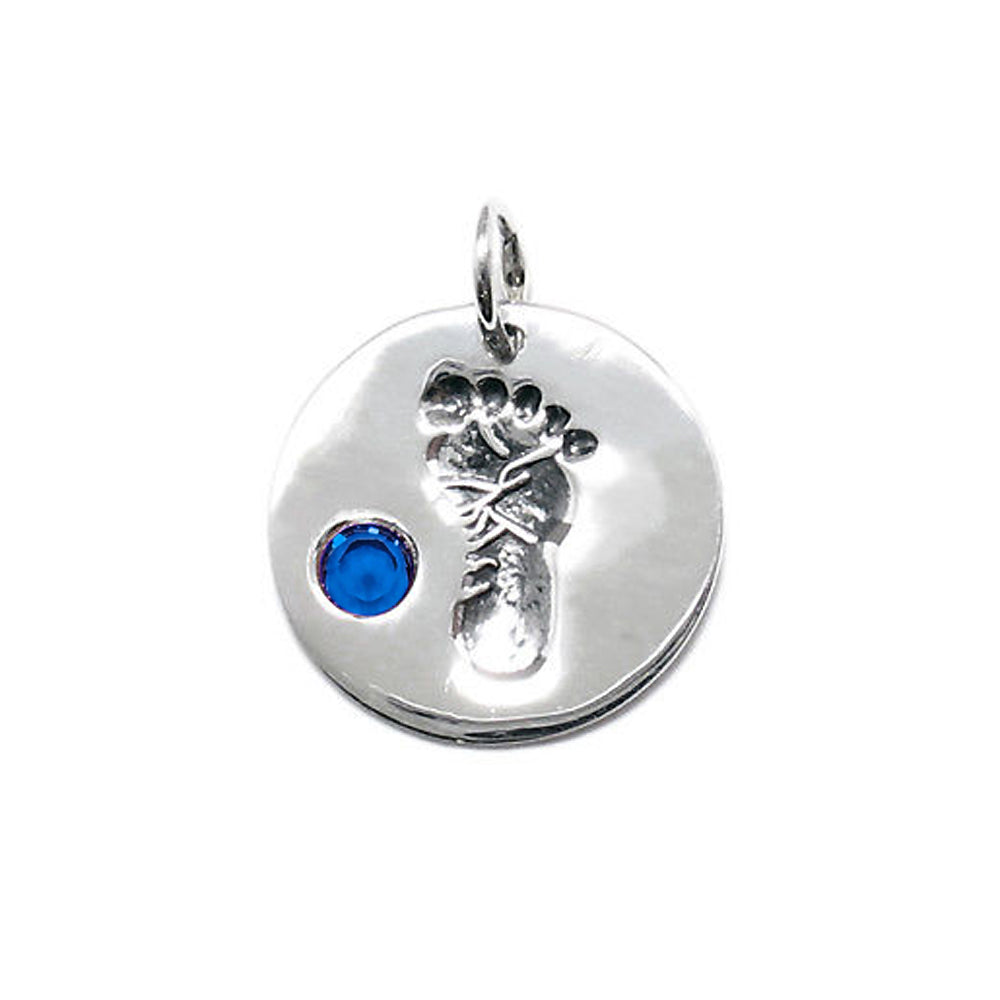 Baby Feet Footprint Swarovski Birthstone Charms Sterling Silver 14mm Crystal Engravable Choose Month - BeadPrism