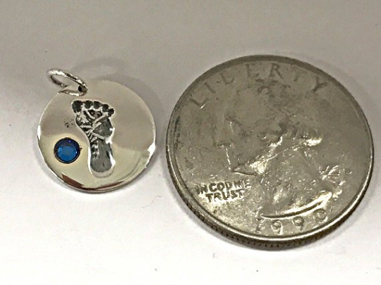 Baby Feet Footprint Swarovski Birthstone Charms Sterling Silver 14mm Crystal Engravable Choose Month - BeadPrism