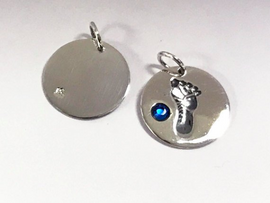 Baby Feet Footprint Swarovski Birthstone Charms Sterling Silver 14mm Crystal Engravable Choose Month - BeadPrism