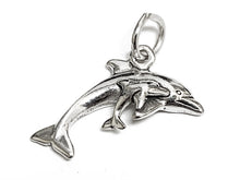 Load image into Gallery viewer, Dolphin Family Charm Sterling Silver 13mm, Dolphins Charms, Animal charms, Ocean Charms, Dolphin charms - SP997