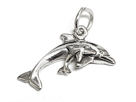 Dolphin Family Charm Sterling Silver 13mm, Dolphins Charms, Animal charms, Ocean Charms, Dolphin charms - SP997