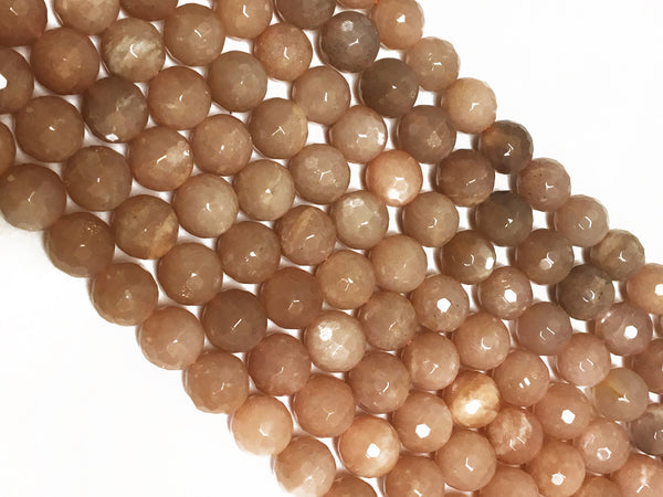 10mm Sun Stone faceted Round Gemstone Beads Full Strand 38 Beads AA Quality Peach Blush - Spb20 - BeadPrism
