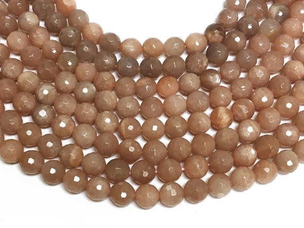 10mm Sun Stone faceted Round Gemstone Beads Full Strand 38 Beads AA Quality Peach Blush - Spb20 - BeadPrism