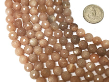 Load image into Gallery viewer, 10mm Sun Stone faceted Round Gemstone Beads Full Strand 38 Beads AA Quality Peach Blush - Spb20 - BeadPrism
