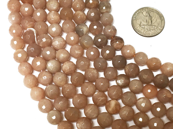 10mm Sun Stone faceted Round Gemstone Beads Full Strand 38 Beads AA Quality Peach Blush - Spb20 - BeadPrism