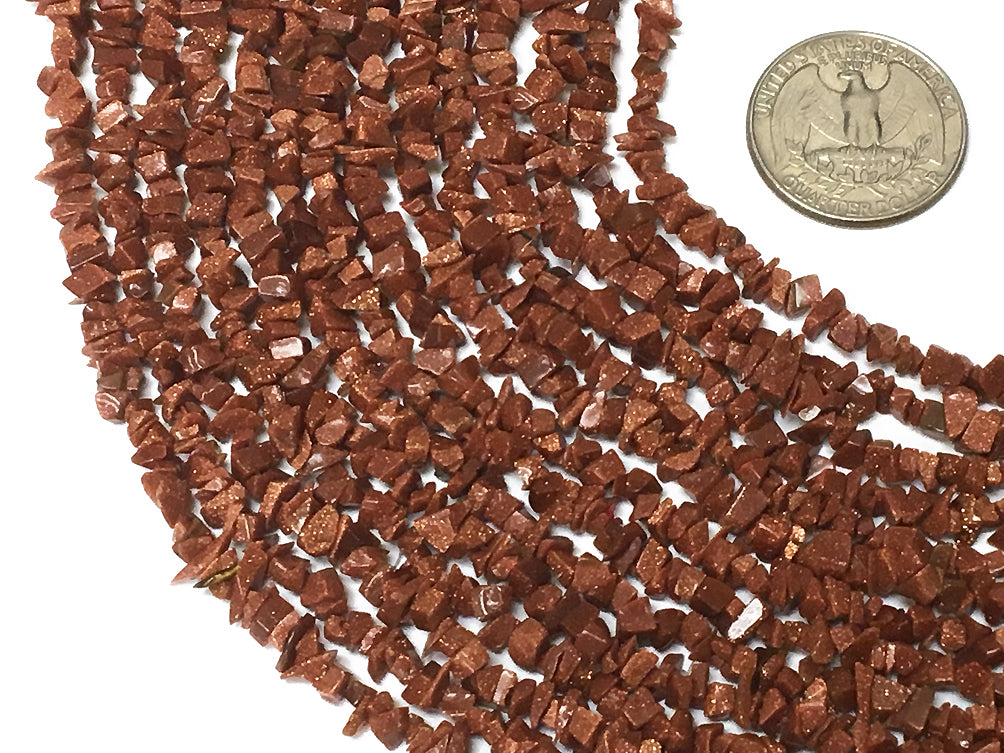 Goldstone chip bead strand, Stones measure approximately 3 X 5mm each - Spc16Gold - BeadPrism