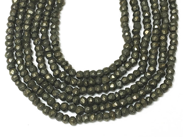 Natural Pyrite Round Faceted Beads 3.5mm 13.5" strand 100 beads approx. Jaipur Cut Strands - SPYR114 - BeadPrism