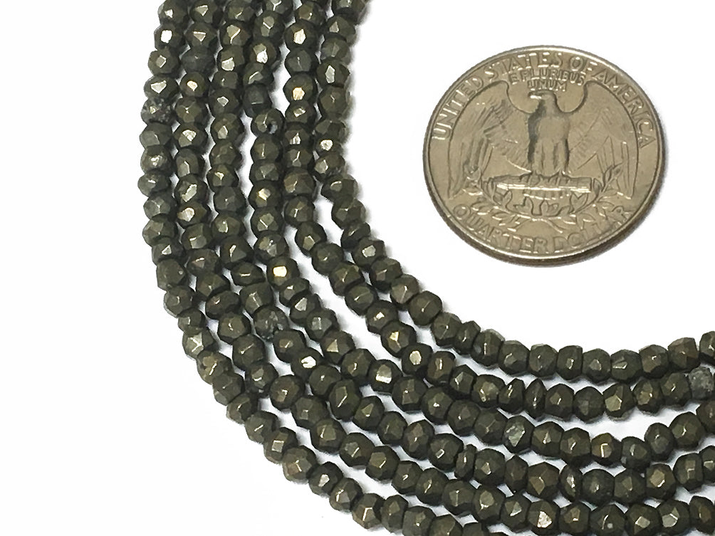 Natural Pyrite Round Faceted Beads 3.5mm 13.5" strand 100 beads approx. Jaipur Cut Strands - SPYR114 - BeadPrism