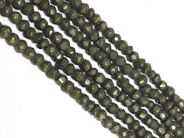 Natural Pyrite Round Faceted Beads 3.5mm 13.5" strand 100 beads approx. Jaipur Cut Strands - SPYR114 - BeadPrism