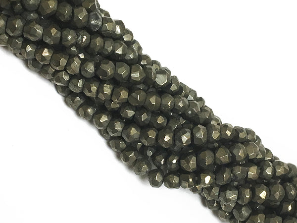 Natural Pyrite Round Faceted Beads 3.5mm 13.5" strand 100 beads approx. Jaipur Cut Strands - SPYR114 - BeadPrism