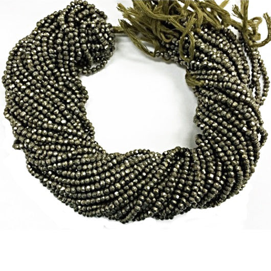25%OFF 3.5mm Natural Pyrite Round Faceted Bead 13.5" strand 120 beads approx. Jaipur Cut -SPYR114 - BeadPrism
