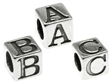 Load image into Gallery viewer, Sterling Silver Alphabet Cube Beads 5.5 x 5.4mm, 3.7mm Hole, Choose Package Size and Letters - SQREG - BeadPrism