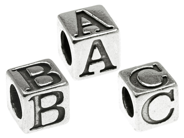 Sterling Silver Alphabet Cube Beads 5.5 x 5.4mm, 3.7mm Hole, Choose Package Size and Letters - SQREG - BeadPrism