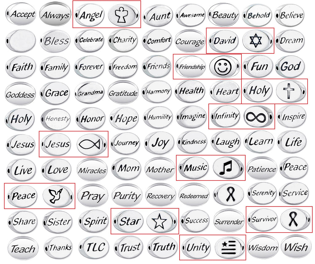 1 pc Sterling Silver Oval Message Beads 11 x 8 x 3mm, Double-Sided 1.5mm hole, Choose Bead - SSMB