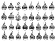 Load image into Gallery viewer, 1 pc Sterling Silver Domed Message Charms 11 x 15 x 3mm, 2mm hole, Choose Charm - SSMC