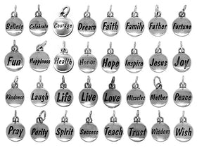 1 pc Sterling Silver Domed Message Charms 11 x 15 x 3mm, 2mm hole, Choose Charm - SSMC