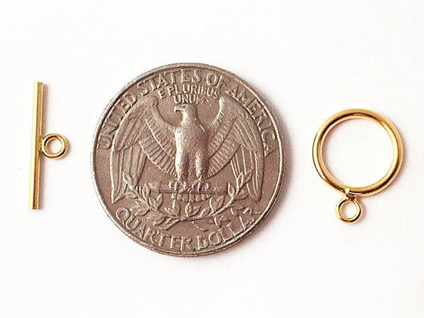 14K Gold Filled Toggle Clasps 11mm Round Smooth, 16mm Bar, 16x11mm Flat Round Toggle Clasp for Necklace and Jewelry Making - 1 Set - TCG15-1P