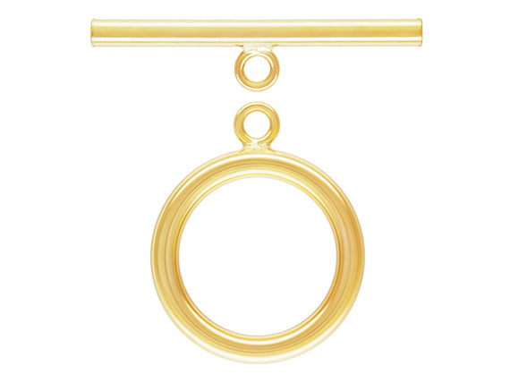 14K Gold Filled Toggle Clasps 15mm Round Smooth, 24mm Bar, 24x15mm Flat Round Toggle Clasp for Necklace and Jewelry Making - 1 Set - TCG24-1P - BeadPrism