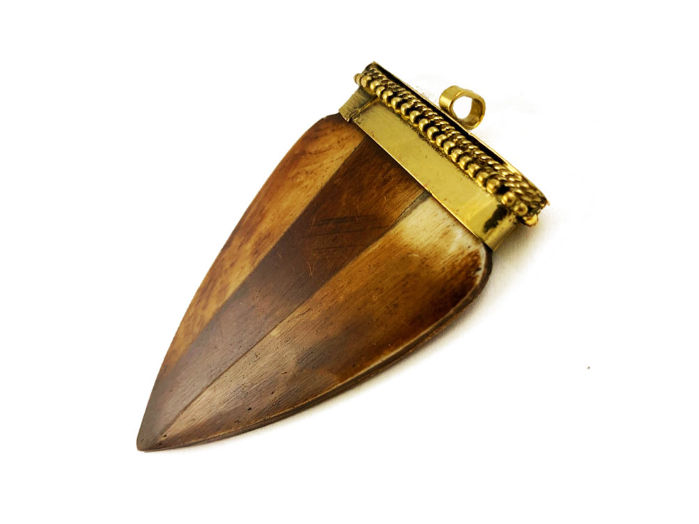 1 pc Bone Flat Arrow Pendant Brown Tone with Gold Tone Cap, 69 x 39 x 10mm Tribal Nepal Tibetan Boho - BeadPrism